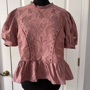 NWT Express Embroidered Puff Sleeves Peplum Top